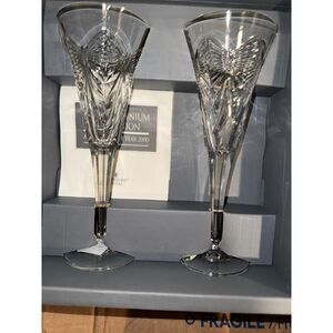 Waterford Millennium Champagne Crystal Flutes Set of Two NIB